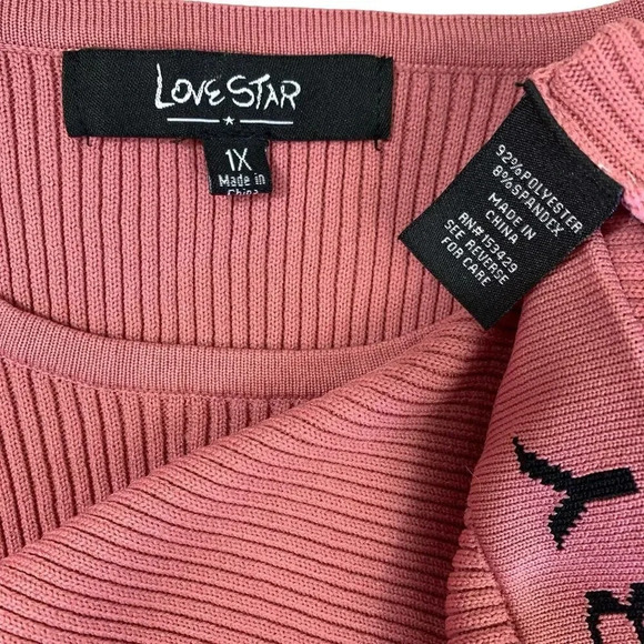 Baby Phat Love Star Long Sleeve Crewneck Rib Knit Sweater Pullover Size 1X Pink - Picture 15 of 16